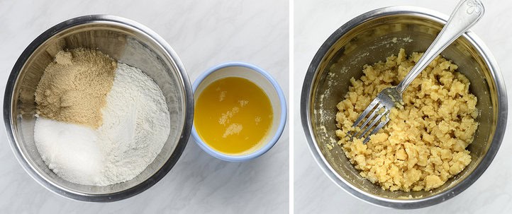 Streusel Crumb ingredients and assembled crumbs,