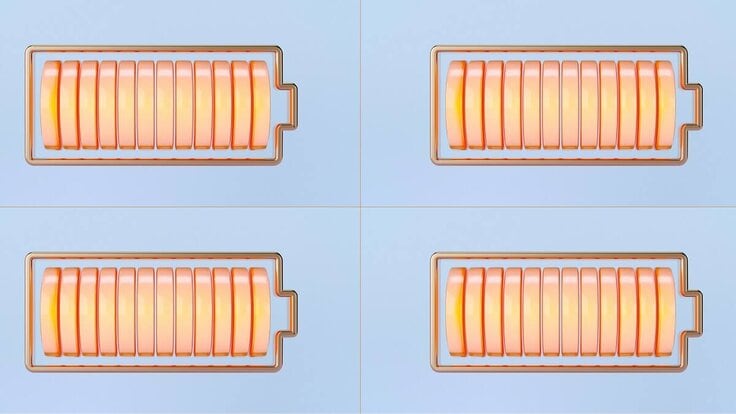 four orange 3d computer images of batteries