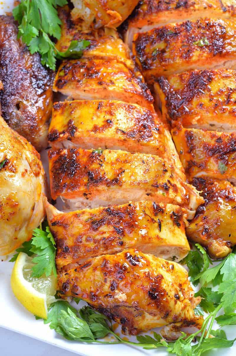 Peace of chicken breast from Whole chicken cooked in a slow cooker.