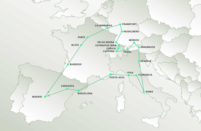 Mapa del itinerario Europa 19 días