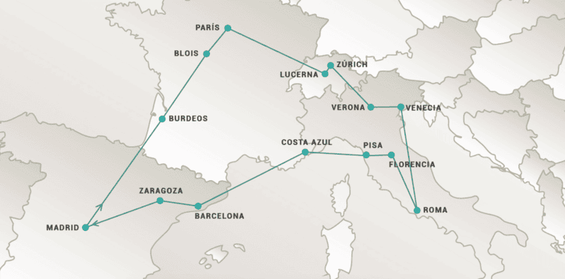 Mapa del recorrido Europa 17 días