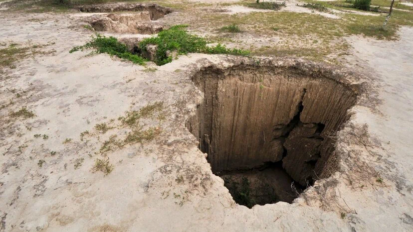 a deep hole in the ground