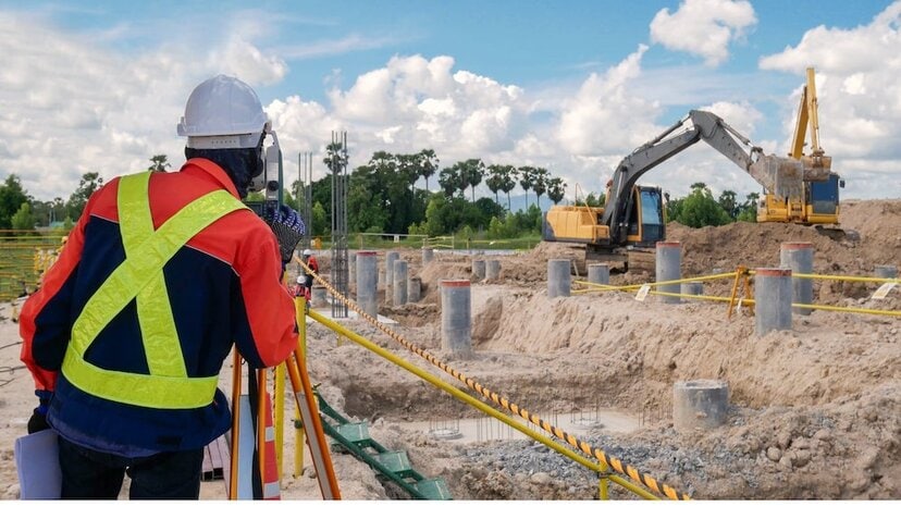 a construction worker surveys a site