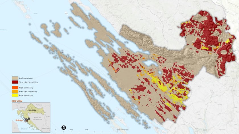 Sensitivity map for wind energy siting in Zadar County