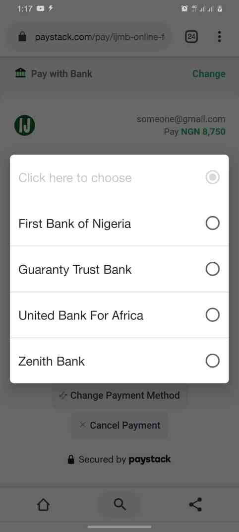 IJMB Form select bank