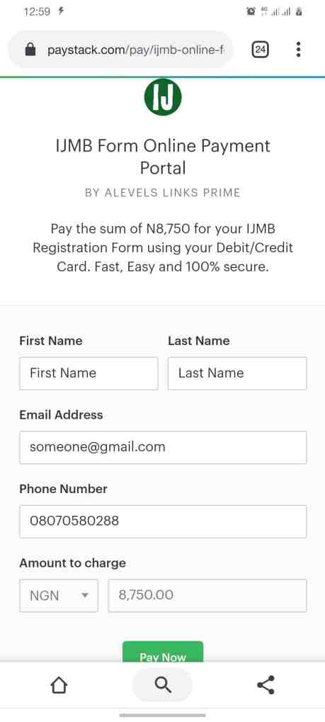 IJMB form data