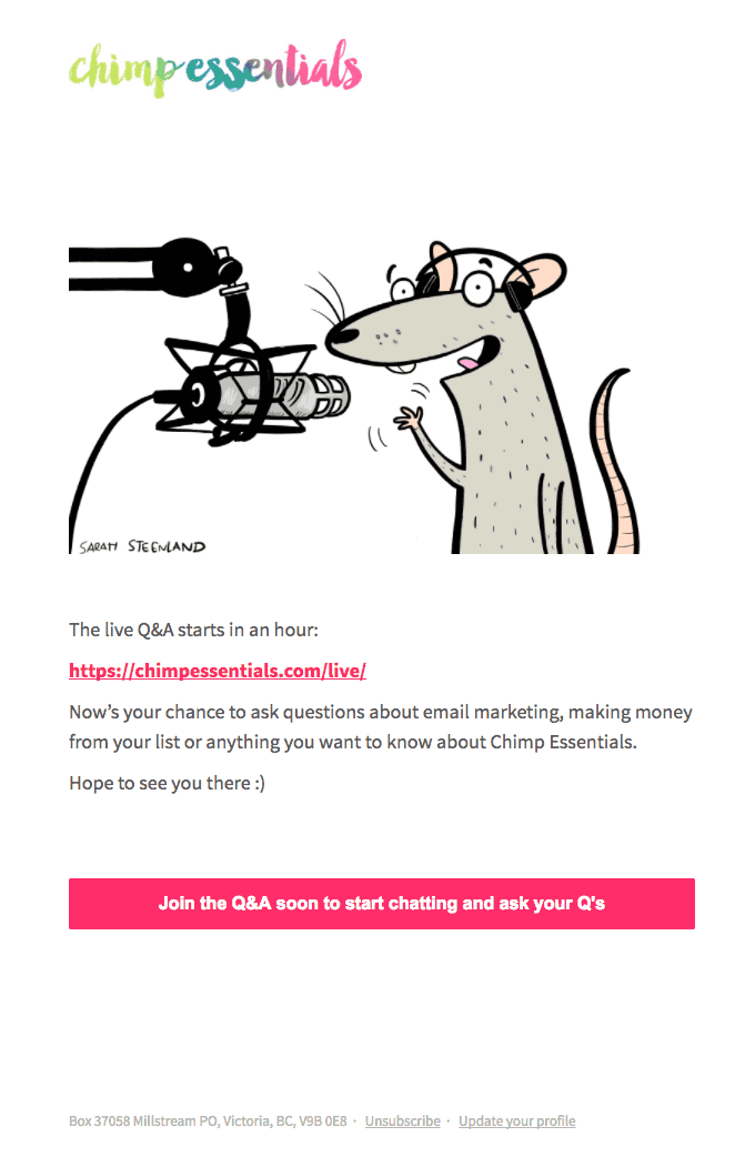 Example of a Webinar Reminder Email from ChimpEssentials