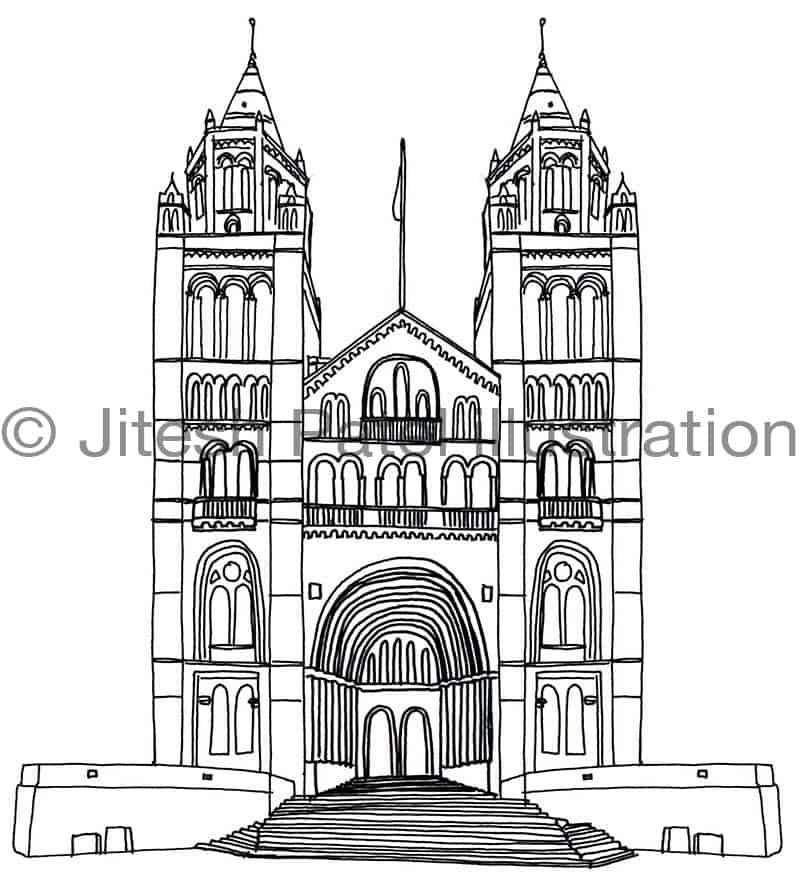 london black and white drawing