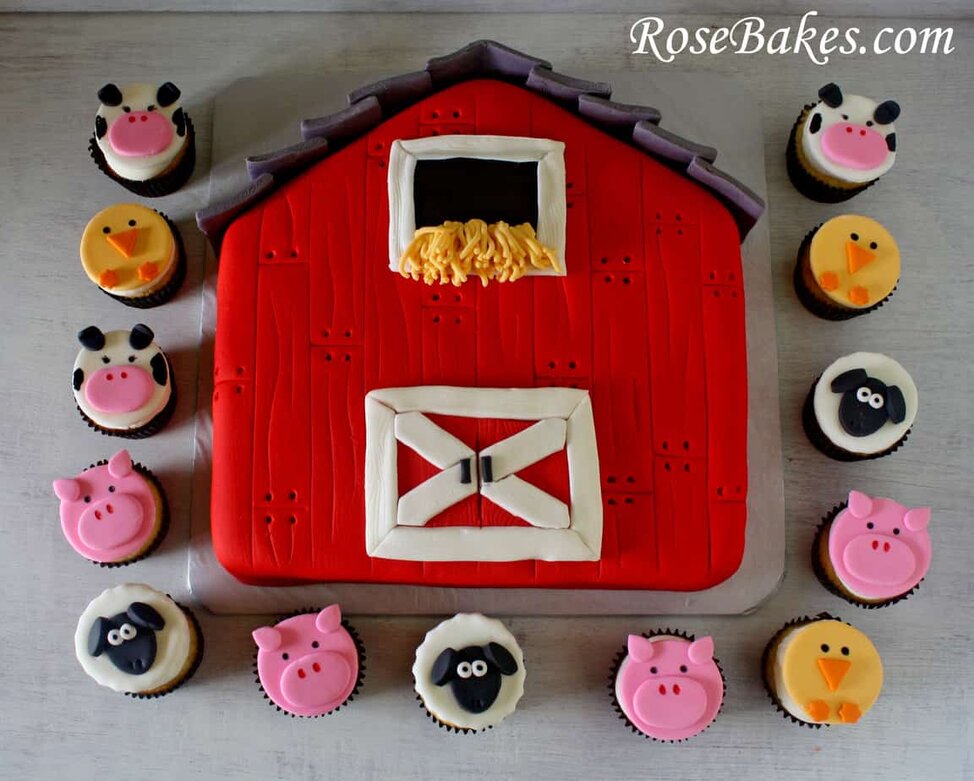 A Barnyard Party Barn Cake Farm Animals Cupcakes Cakepops