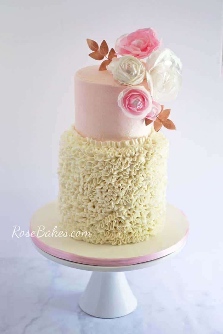 Buttercream Ruffles Wafer Paper Flowers Cake Rose Bakes