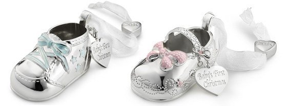 Silver Baby Bootie Christmas Ornament