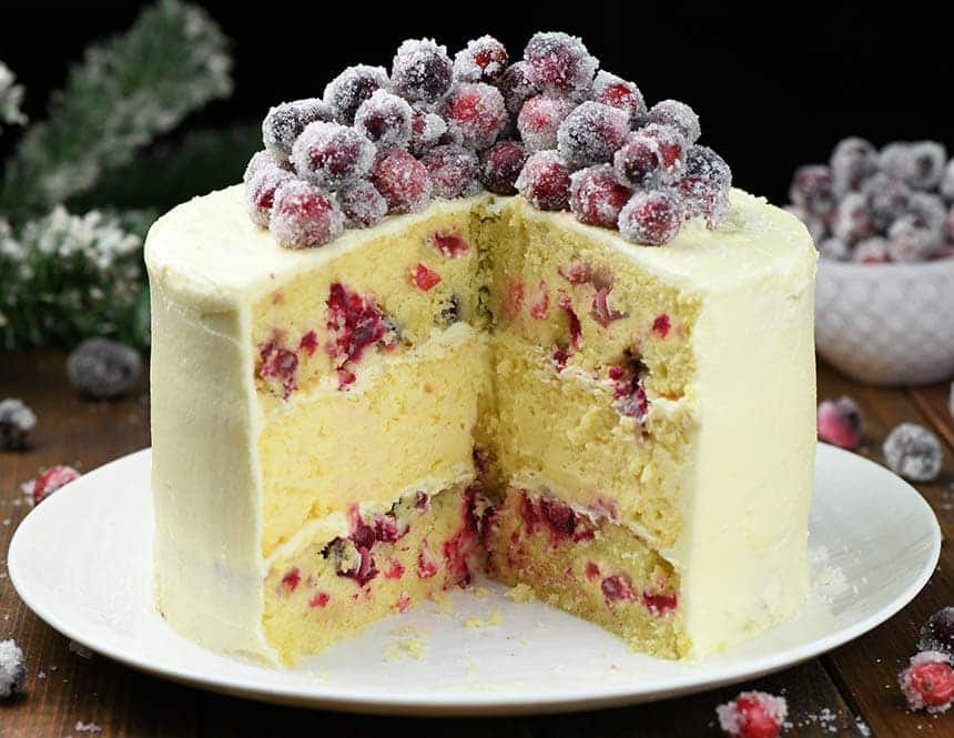 White Chocolate Cranberry Cheesecake Made With Sugared Cranberries