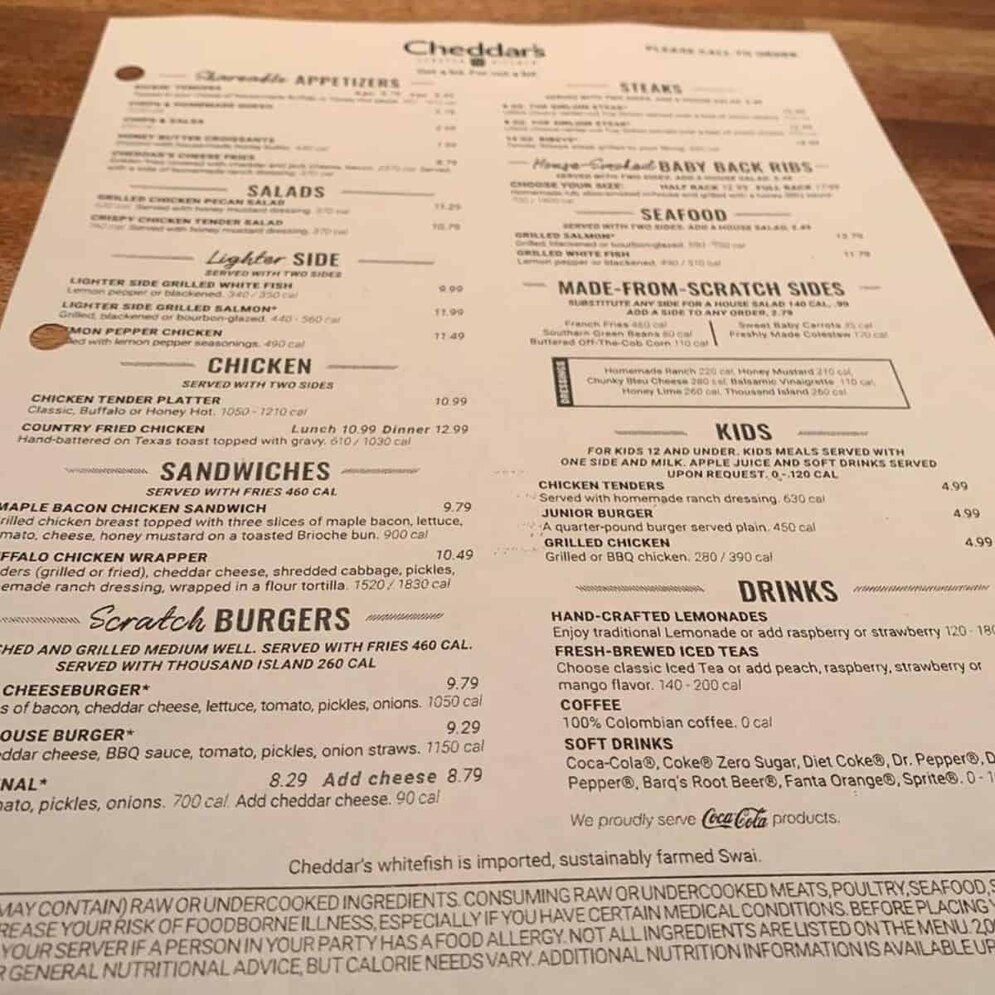 Cheddars Menu And Prices Menu At Cheddar's Scratch Kitchen Restaurant,