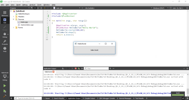 Qt Creator C Simple Helloworld Gui In Qt Creator