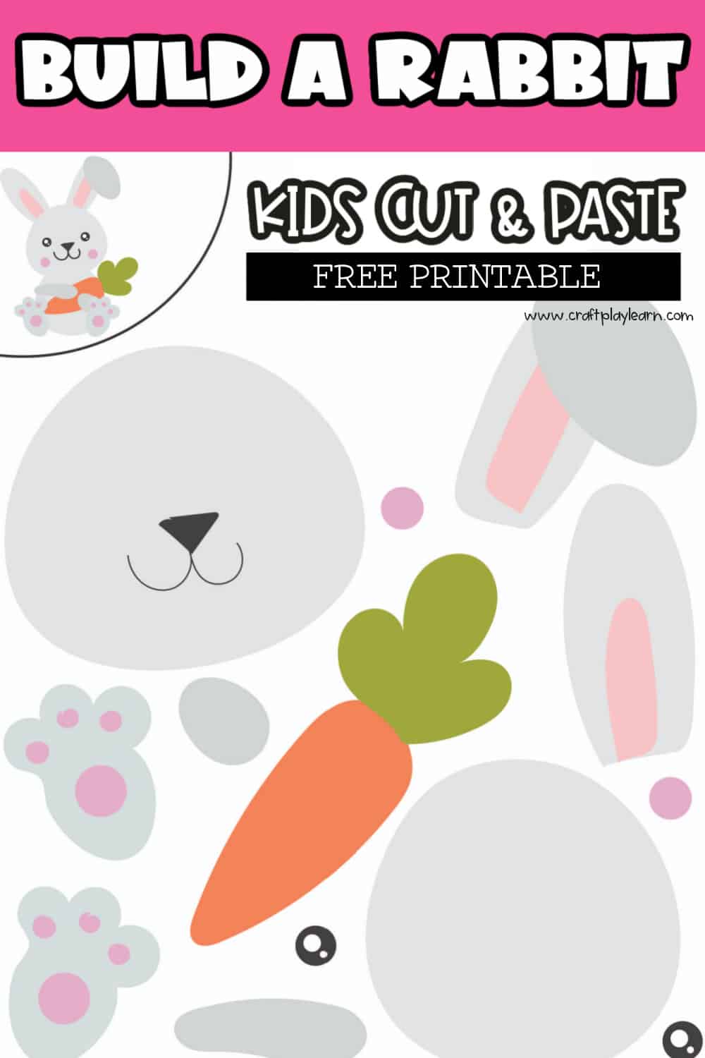 Easy Rabbit Craft Cut And Paste - Craft Play Learn for Build A Bunny Free Printable