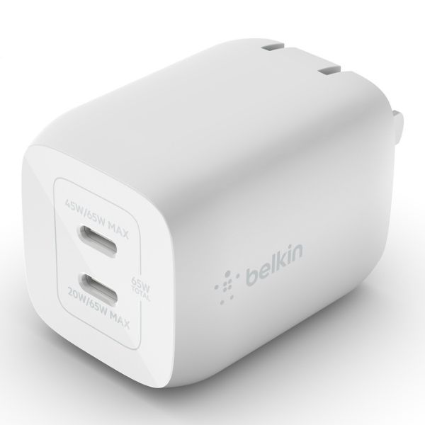 Cargador de pared Belkin GaN con doble puerto USB-C y PPS de 65W, WCH013DQWH