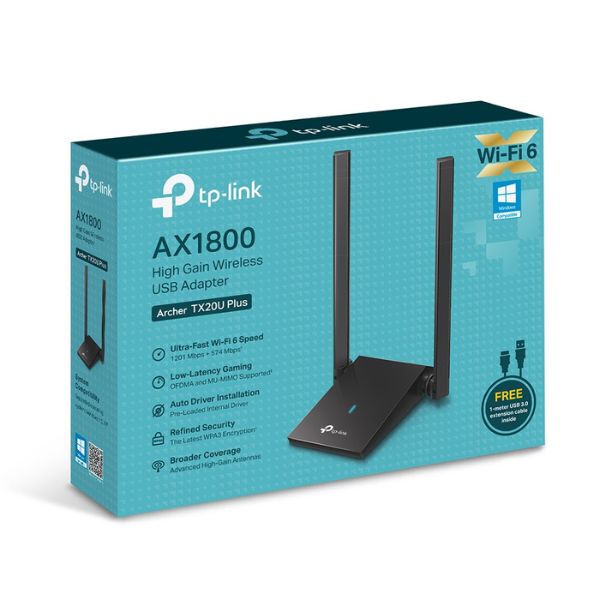 Adaptador TP-Link AX1800 USB Inalámbrico Archer TX20U Plus