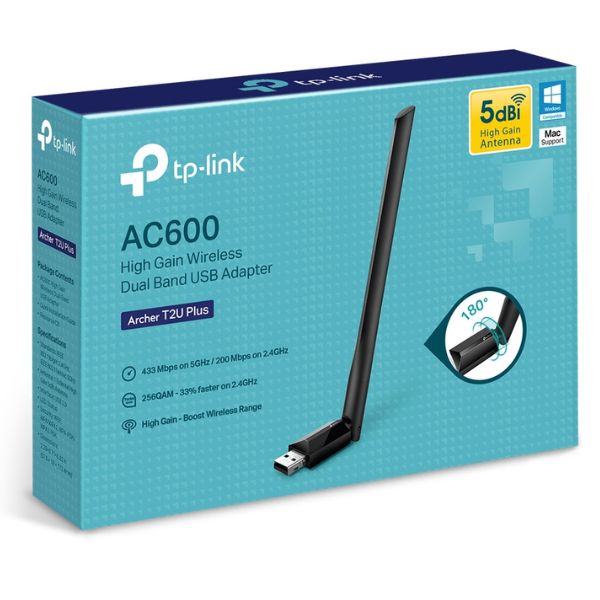 Adaptador TP-Link AC600 Archer T2U Plus Inalámbrico Dual Band