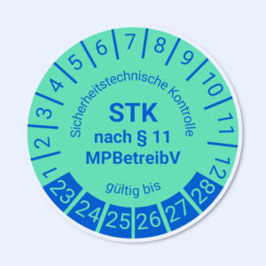 STK-Prüfplakette zur sicherheitstechnischen Kontrolle von Medizinprodukten nach § 11 MPBetreibV