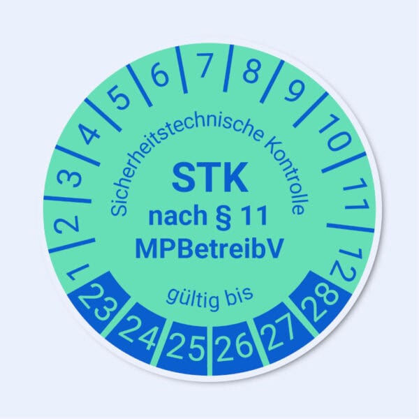 STK-Prüfplakette zur sicherheitstechnischen Kontrolle von Medizinprodukten nach § 11 MPBetreibV