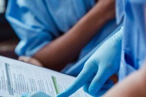 Operationsassistent überprüft eine OP-Checkliste zur Sicherstellung der Patientensicherheit.