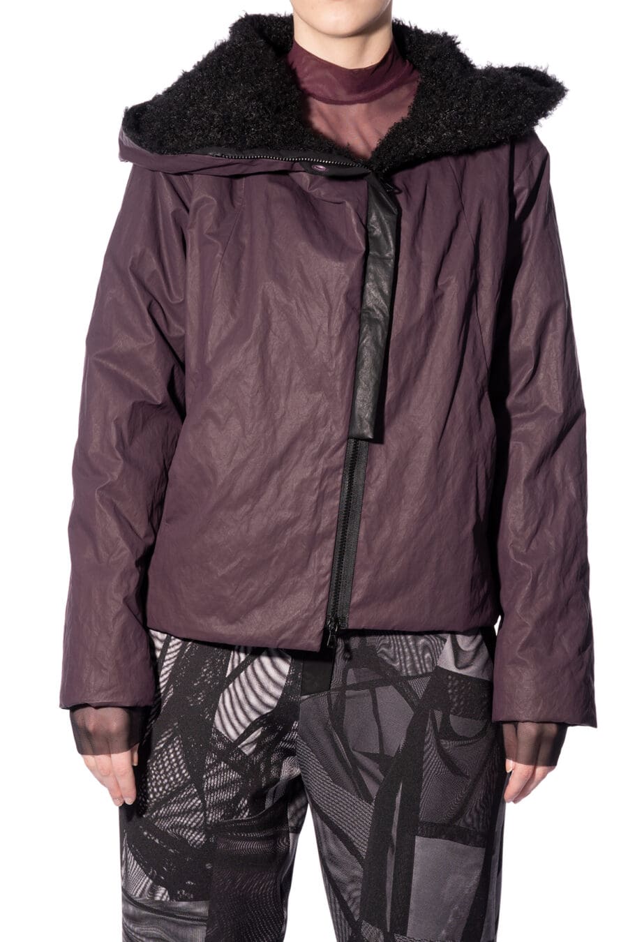 Jacket with oversized hood and asymmetrical zipper-front 1