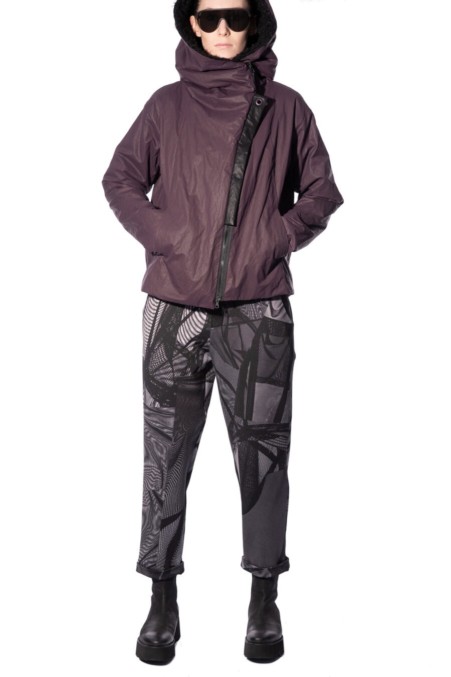 Jacket with oversized hood and asymmetrical zipper-front - Image 3