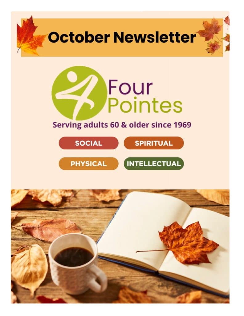 October newsletter cover for Four Pointes Center for Successful Aging.