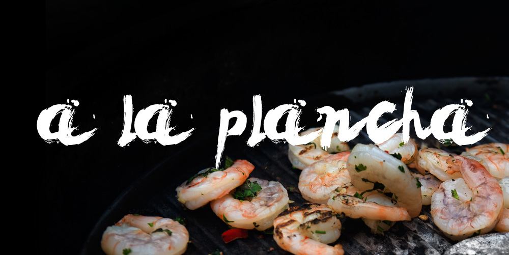 Gamba’s a la plancha met lamsoren, zeekraal en gegrilde asperges