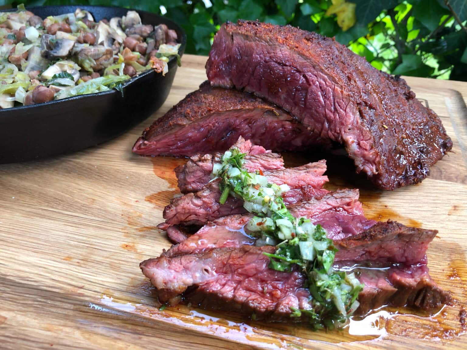 Bavette met kapucijners uit de skillet