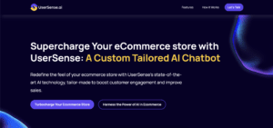 A screenshot of the UserSense home page where their AI services are being showcased.