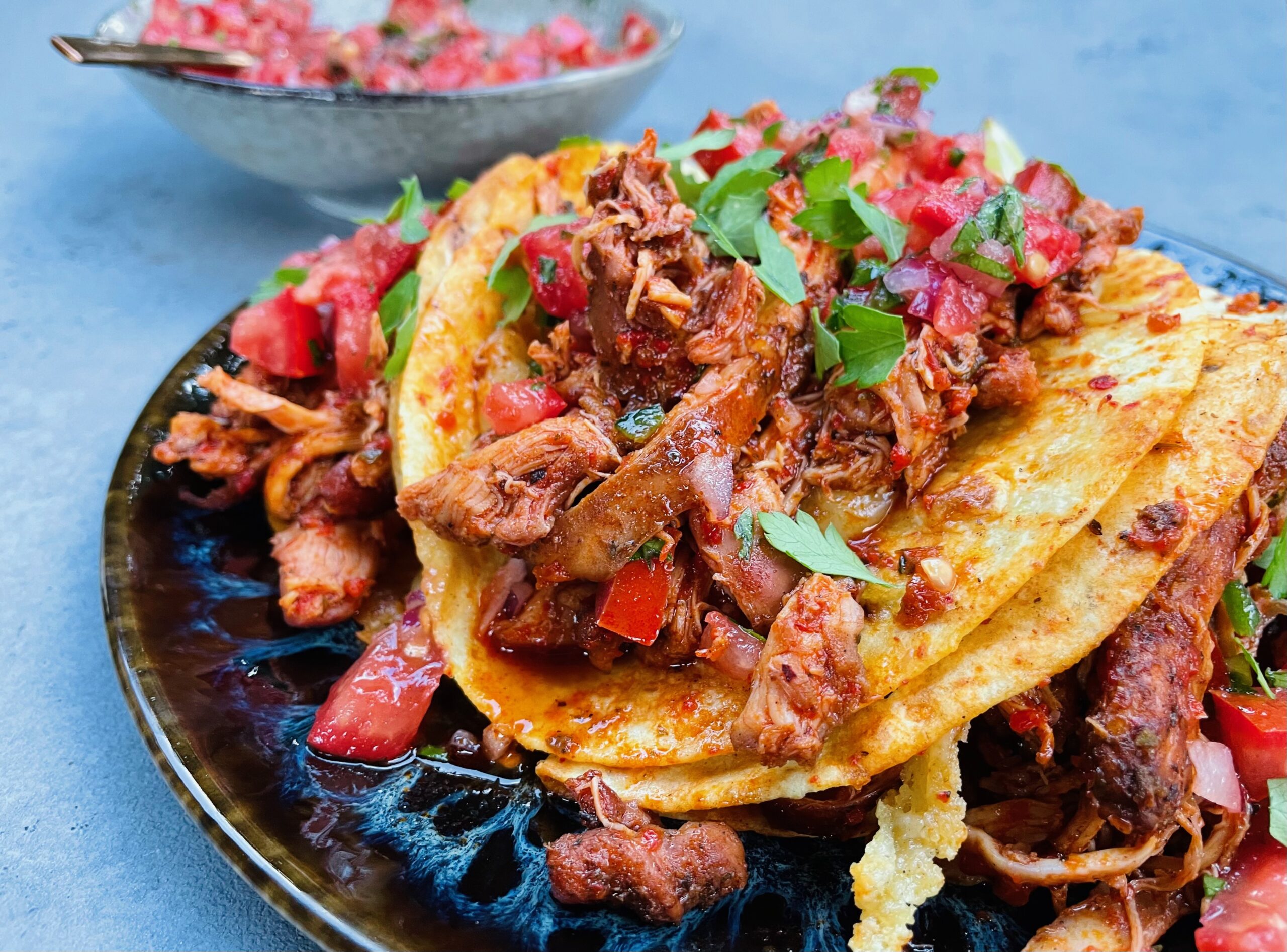 Pulled Chicken Taco’s Birria Style