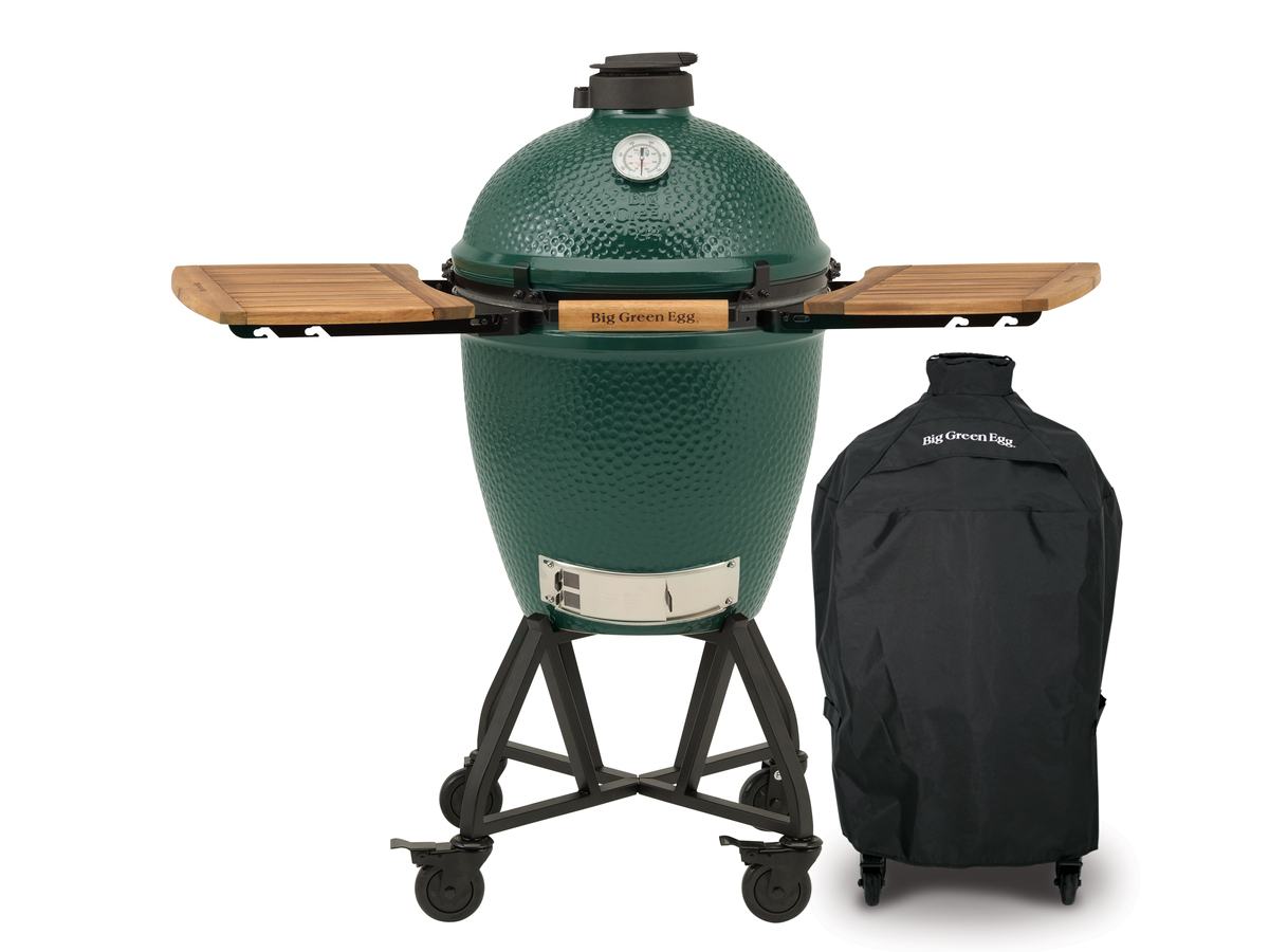 Big Green Egg Large - met intEGGrated onderstel, acacia zijplankjes en hoes - Afbeelding 2