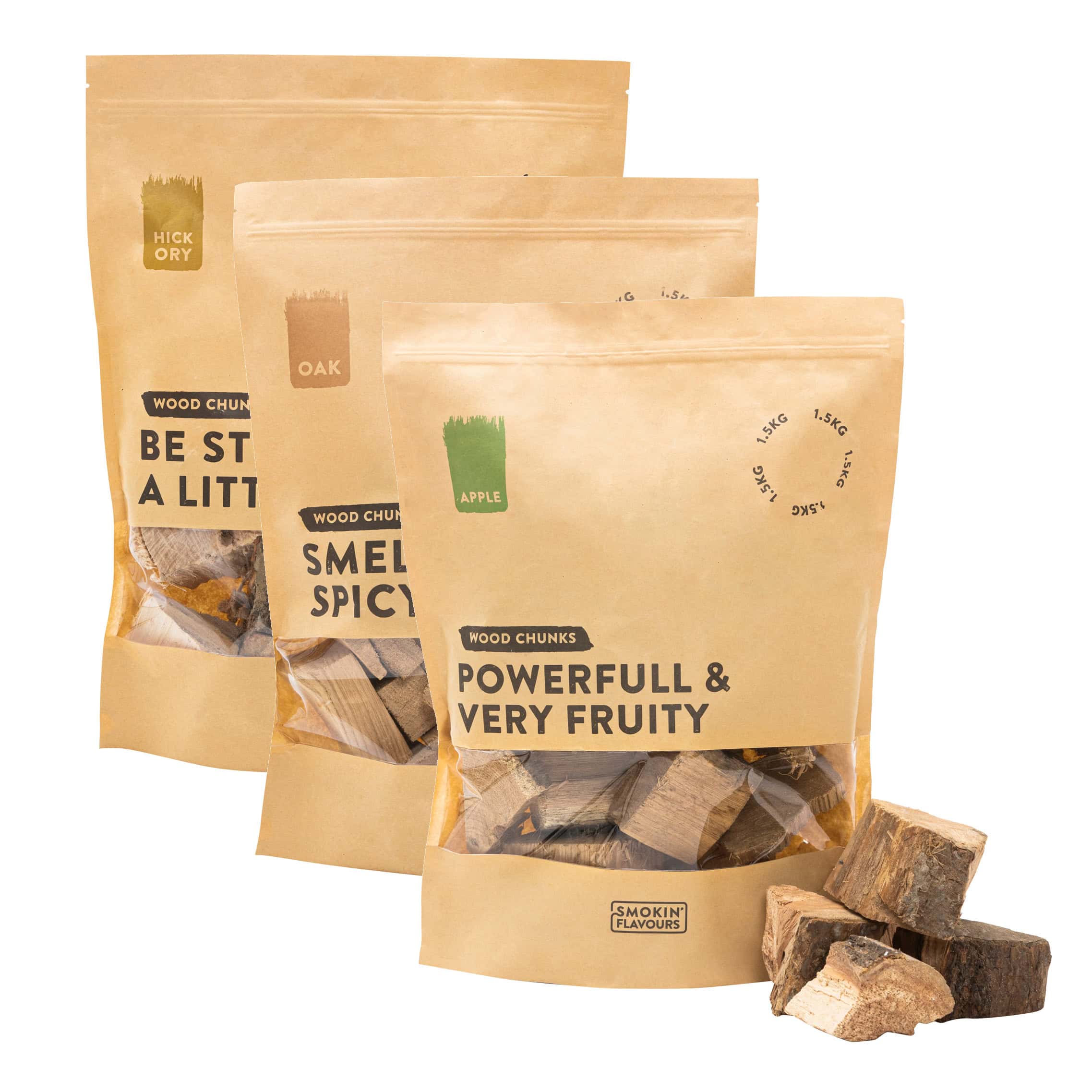 Smokin' Flavours chunks multipack: Eik, Appel & Hickory - BBQ Experience Center - Afbeelding 2