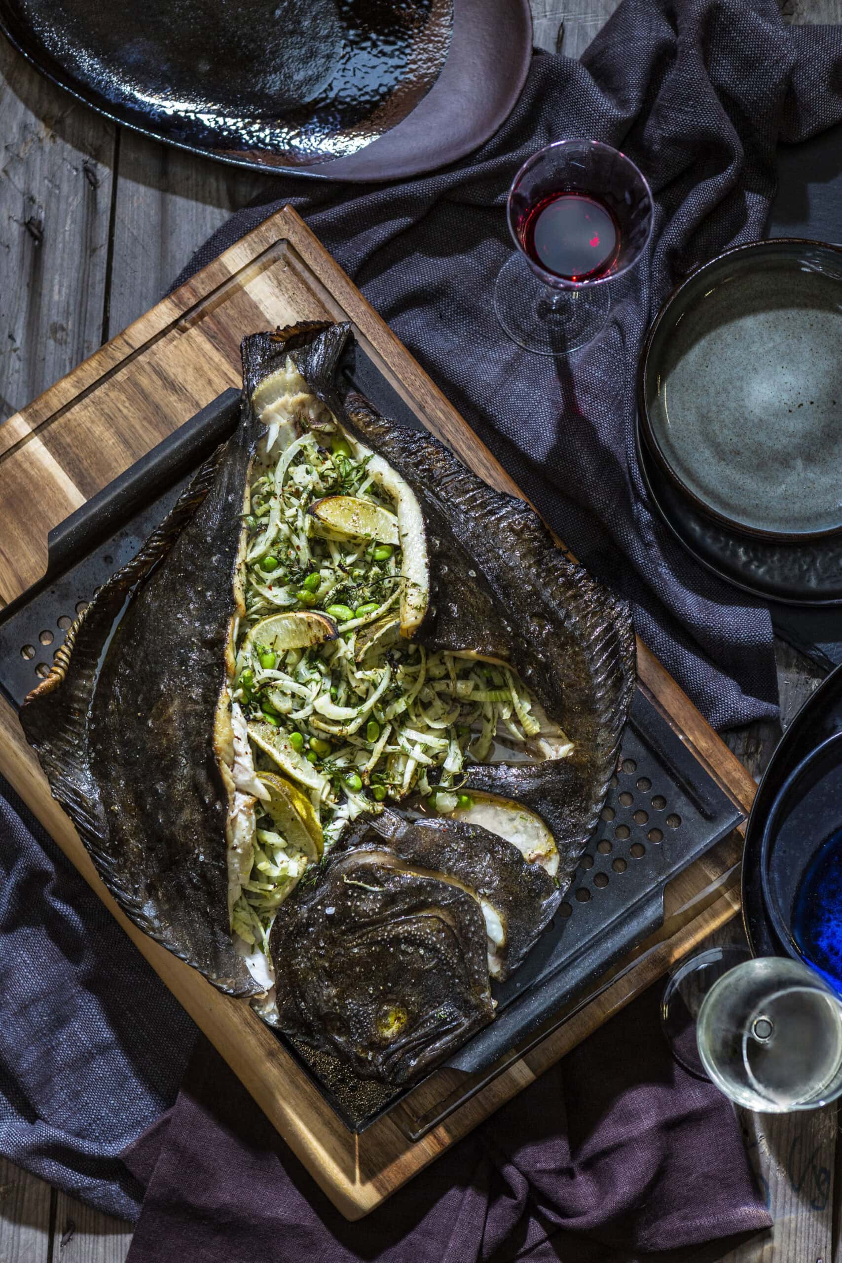 Met venkelsalade gevulde tarbot met Noilly Prat-saus