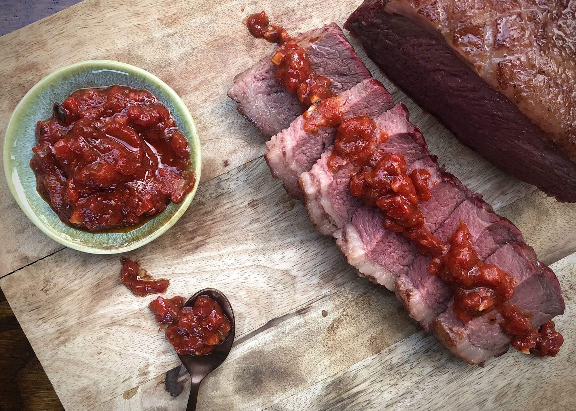 Reverse sear Picanha met Red Chimichurri