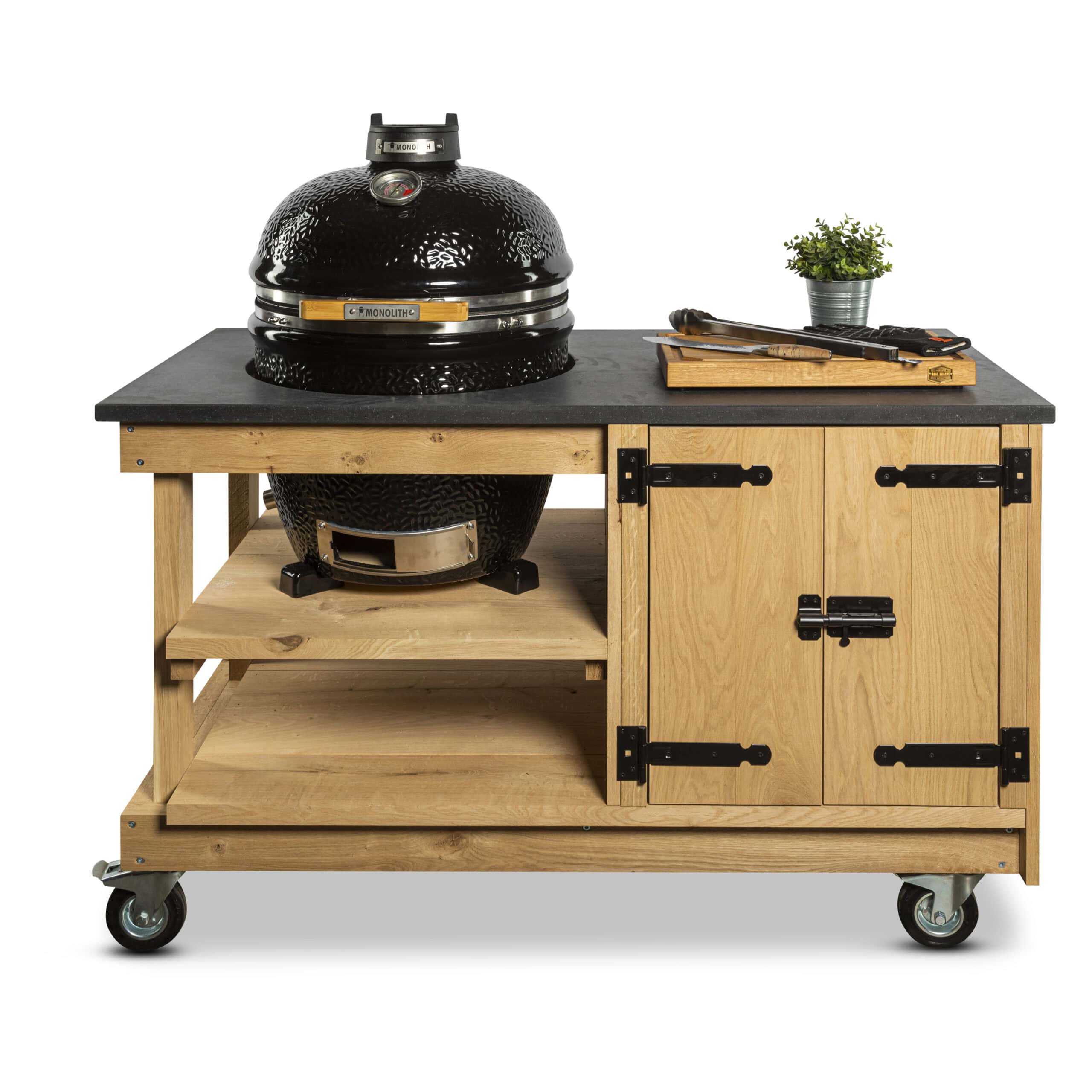 Eiken tafel met kast en natuurstenen blad + Monolith Classic Pro 2.0 - BBQ Experience Center - Afbeelding 2