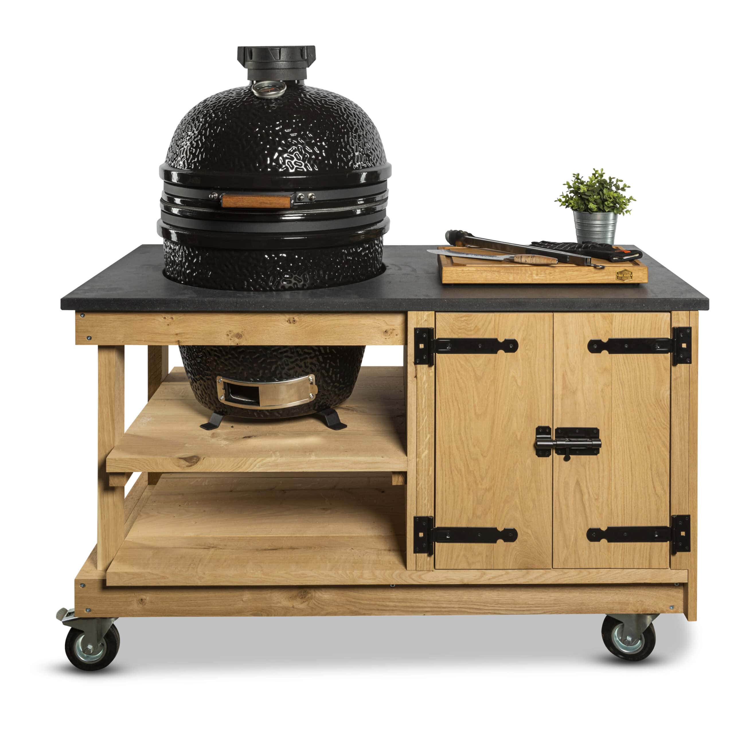 Eiken tafel met kast en natuurstenen blad + Bastard Large - BBQ Experience Center - Afbeelding 2
