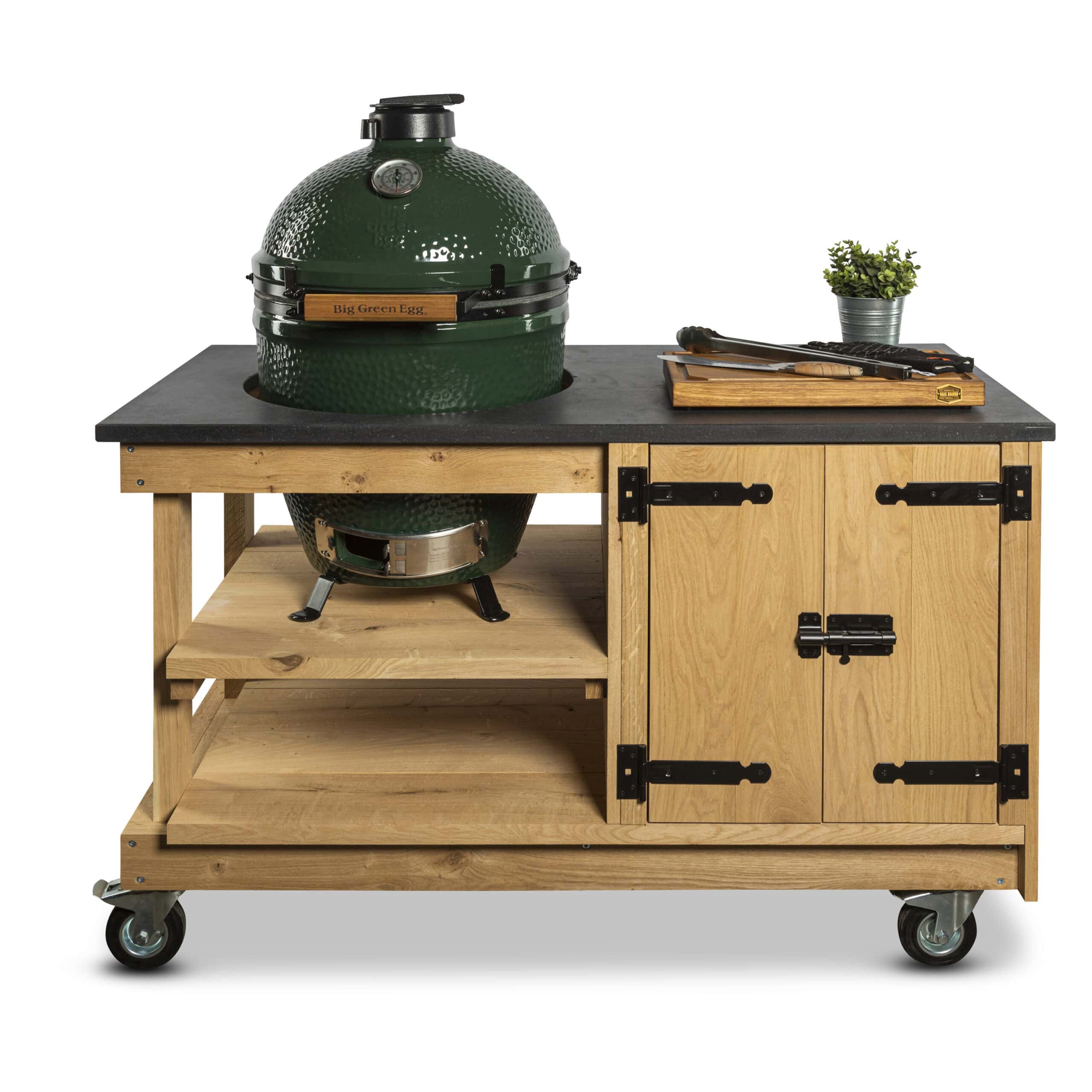 Eiken tafel met kast en natuurstenen blad + Big Green Egg Large - BBQ Experience Center - Afbeelding 2