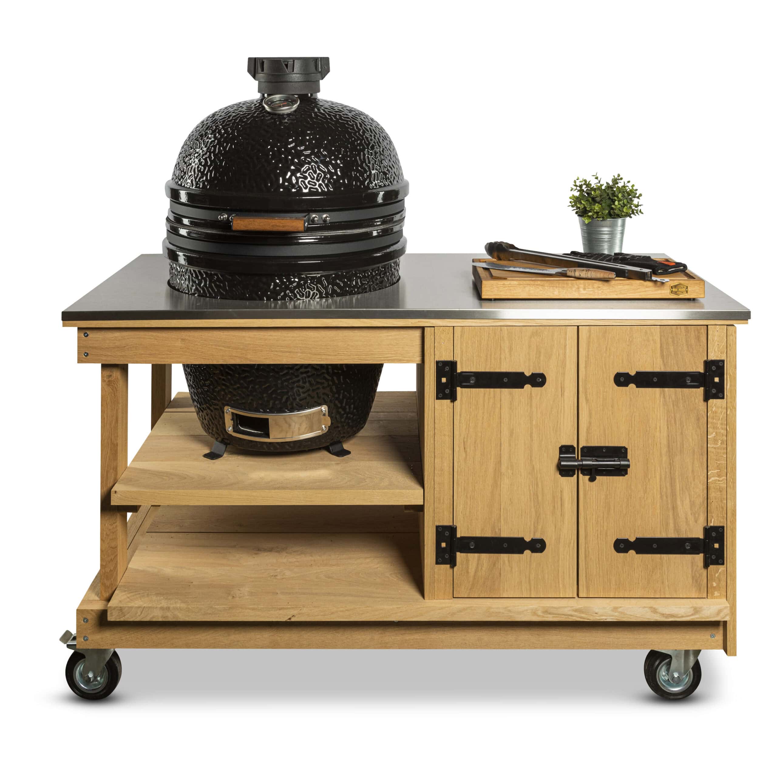 Eiken tafel met kast en RVS blad + Bastard Large - BBQ Experience Center - Afbeelding 2