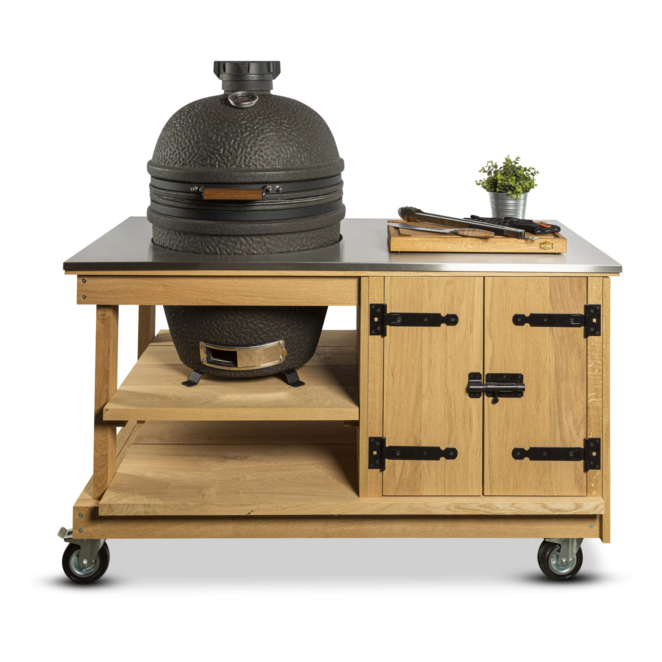 Eiken tafel met kast en RVS blad + Bastard Large Urban - BBQ Experience Center - Afbeelding 2