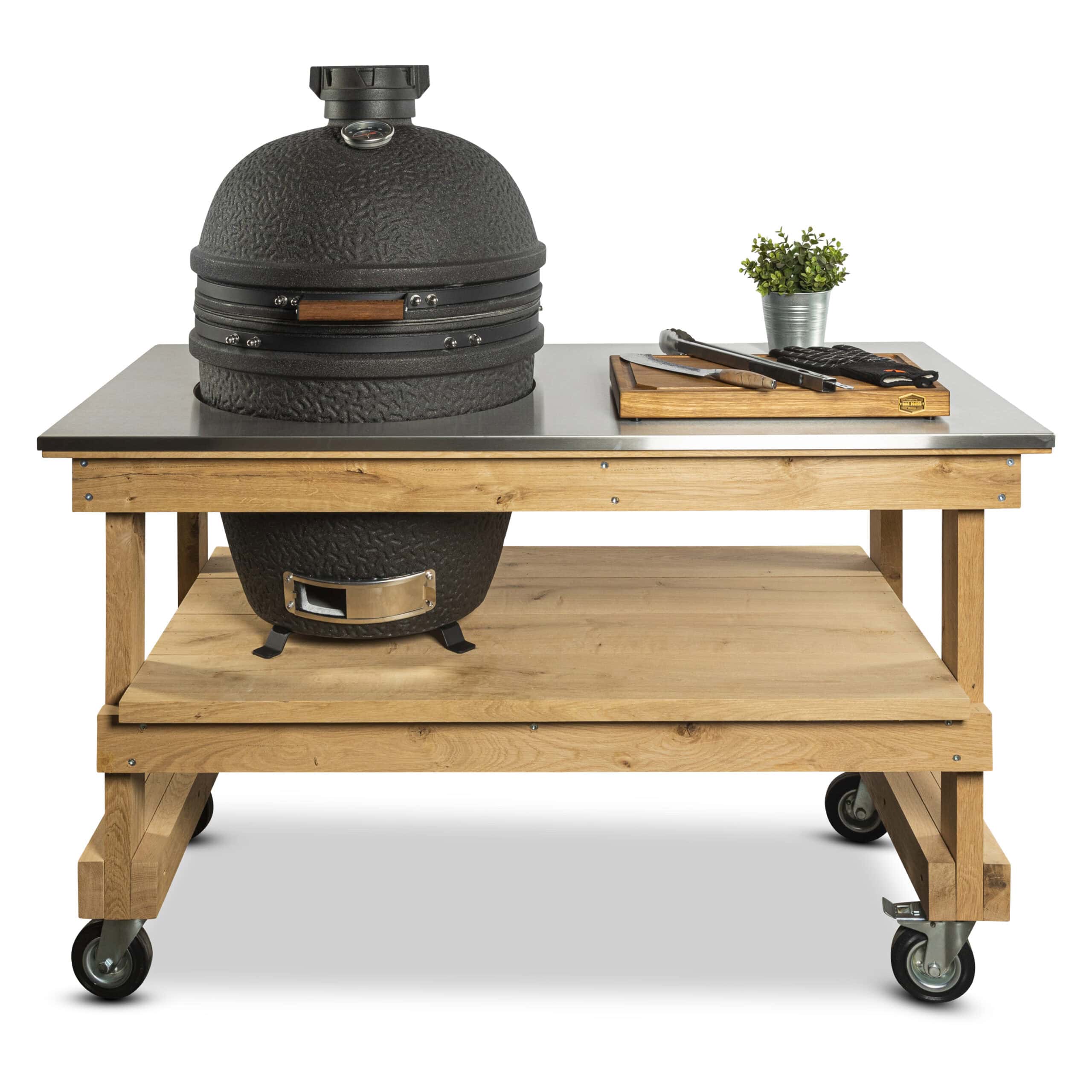 Eiken tafel met RVS blad + Bastard Large Urban - BBQ Experience Center - Afbeelding 2
