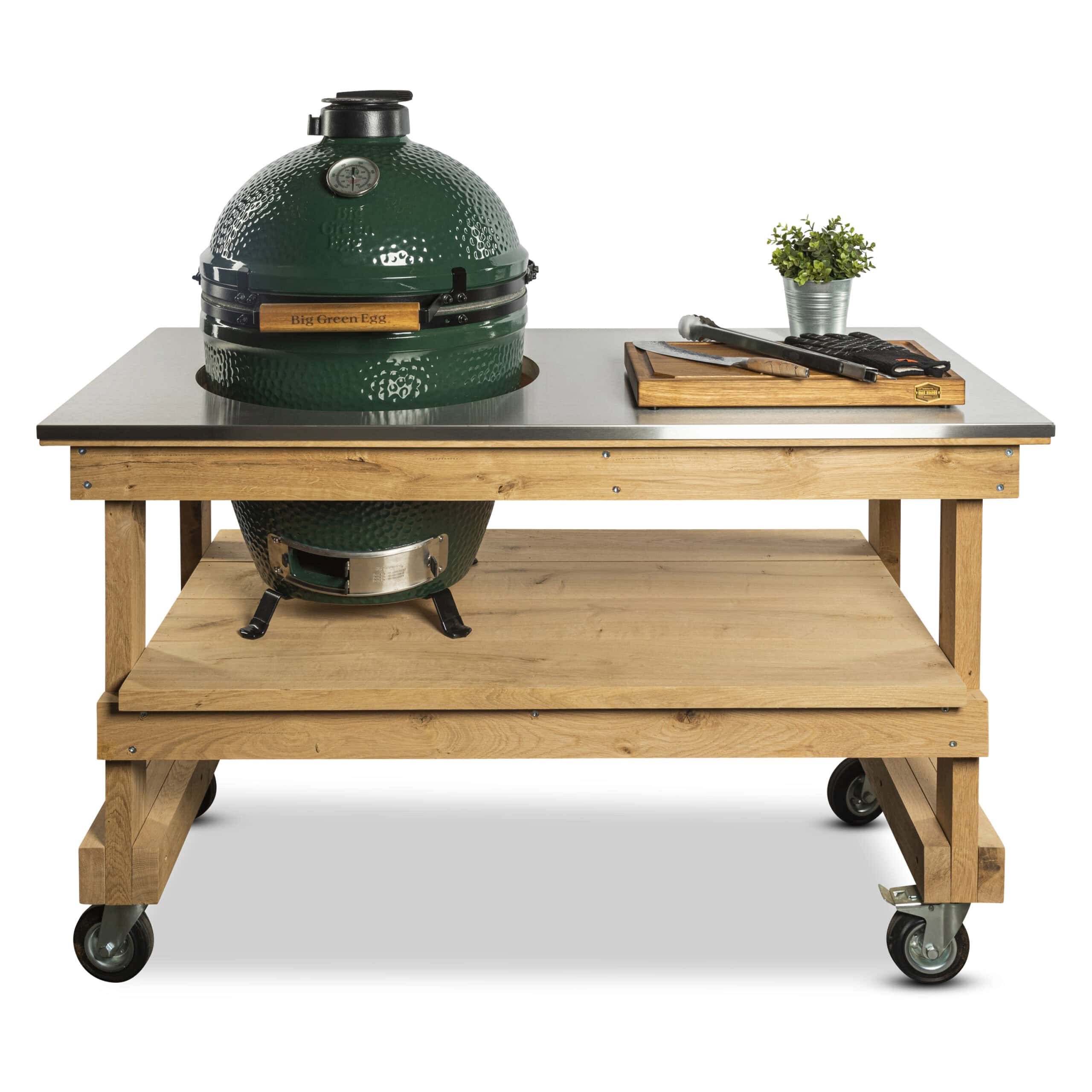 Eiken tafel met RVS blad + Big Green Egg Large - BBQ Experience Center - Afbeelding 2