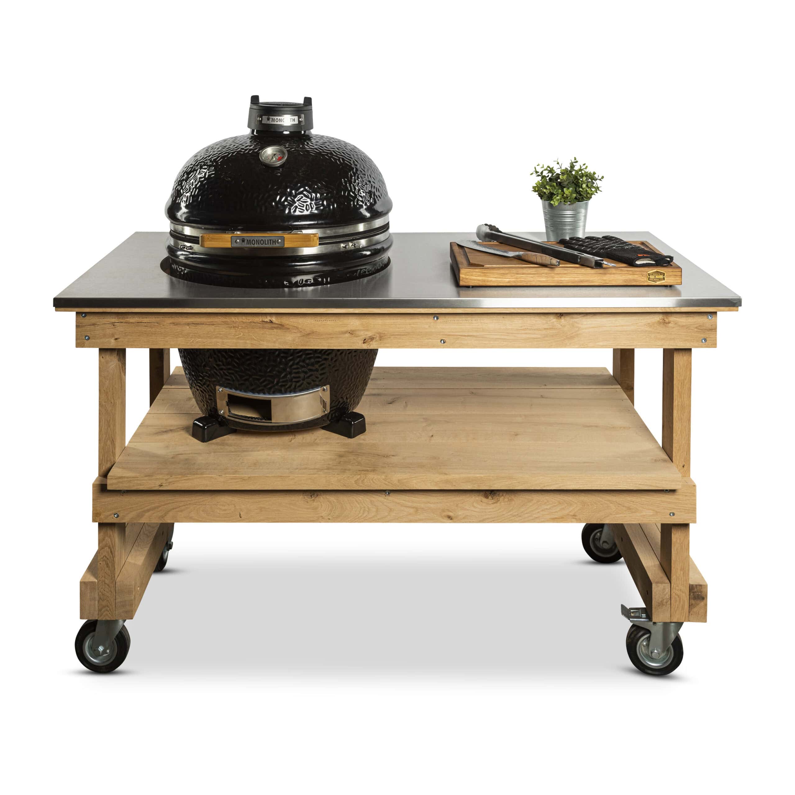 Eiken tafel met RVS blad + Monolith Classic Pro 2.0 - BBQ Experience Center - Afbeelding 2