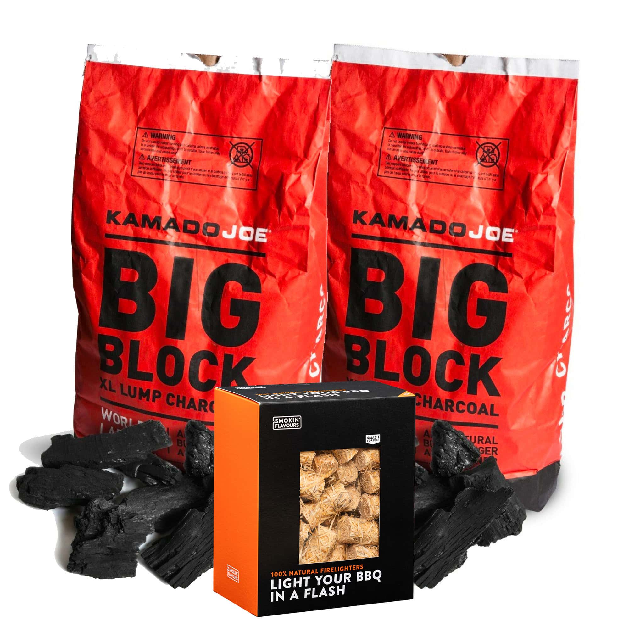 2 zakken houtskool Big Block Kamado Joe + 1 doos aanmaakwokkels - BBQ Experience Center - Afbeelding 2