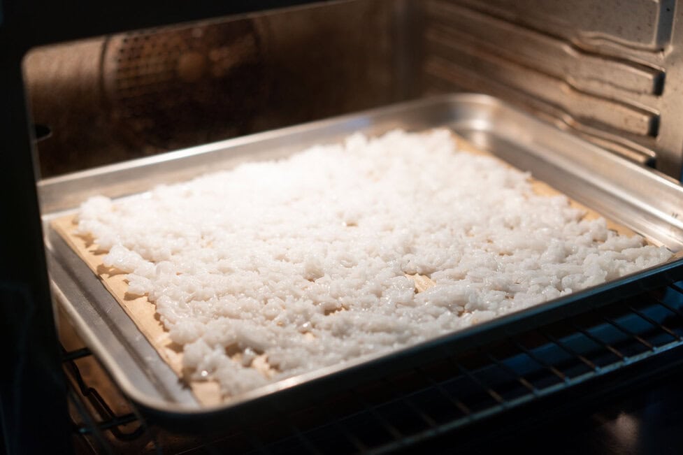 drying soggy rice in oven thin layer