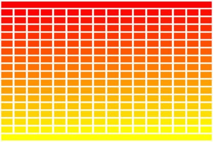 256 RGB Colours - Red to Yellow - Grid