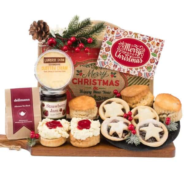 A merry Christmas hamper with Gluten Free Mince Pies and a gluten free Cream Tea.