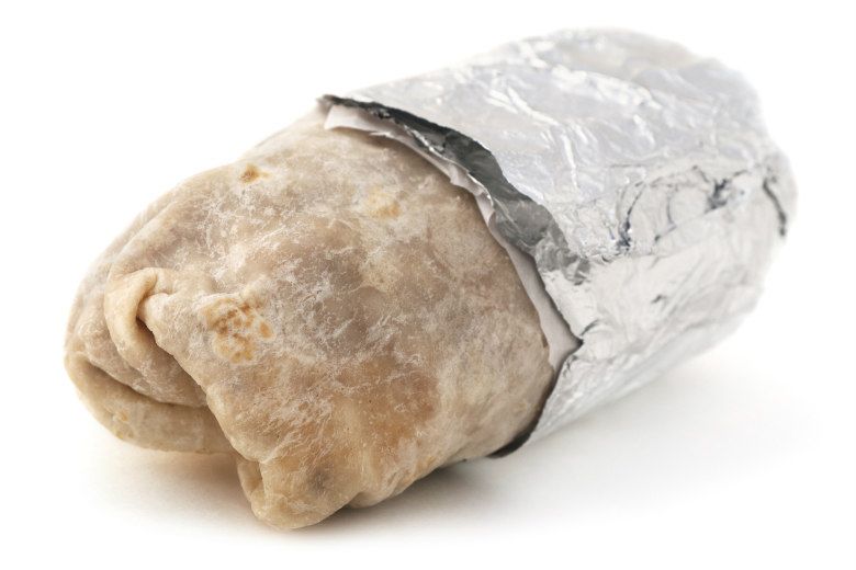 Isolated mexican burrito on a white background.