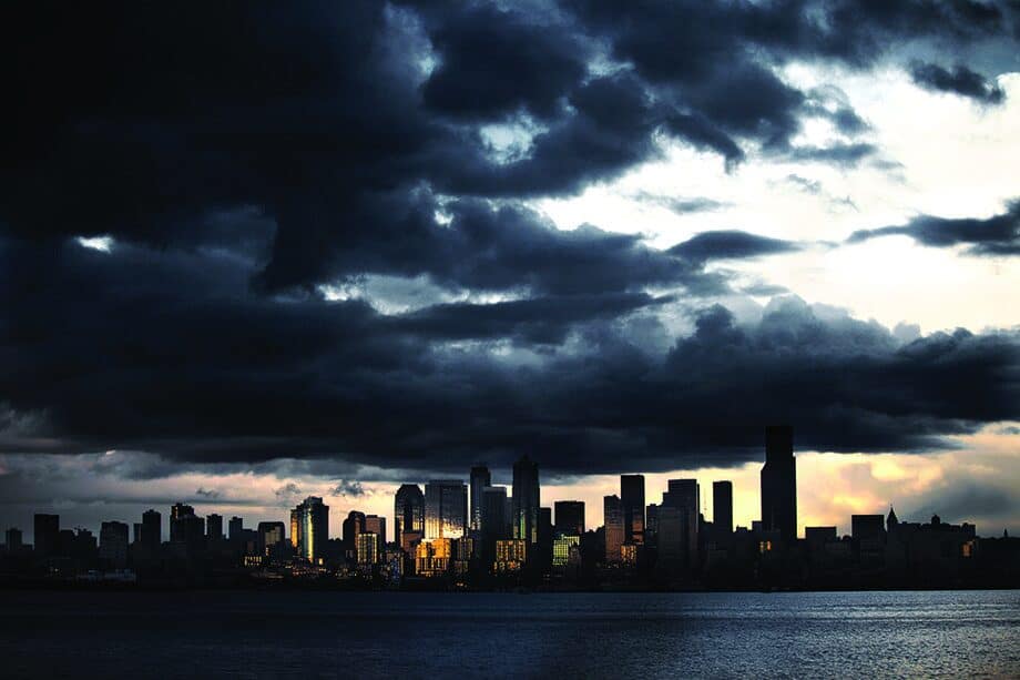 Storm clouds roll in over Seattle, Washington